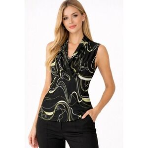 JKLA California Y2K Babydoll Top Sleeveless Career Blouse Abstract Print M